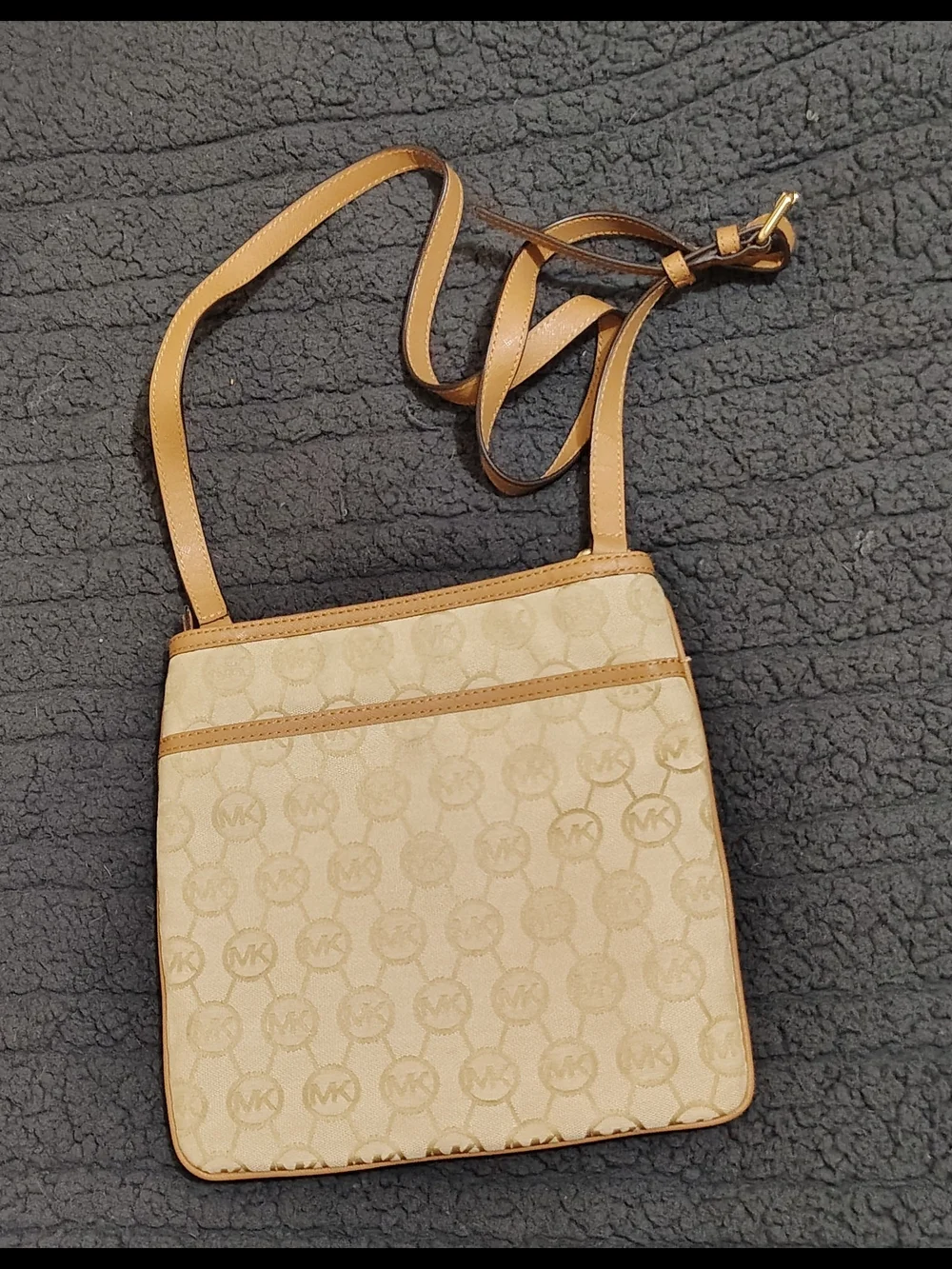 Michael Kors Beige Signature Crossbody with Tan Trim